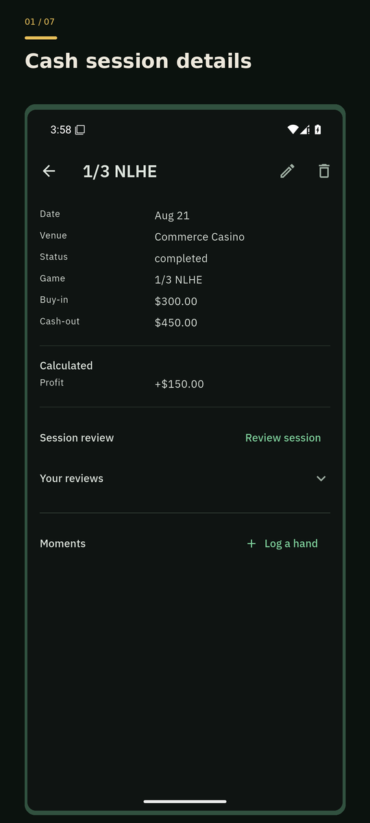 Felt Stack cash session detail screen